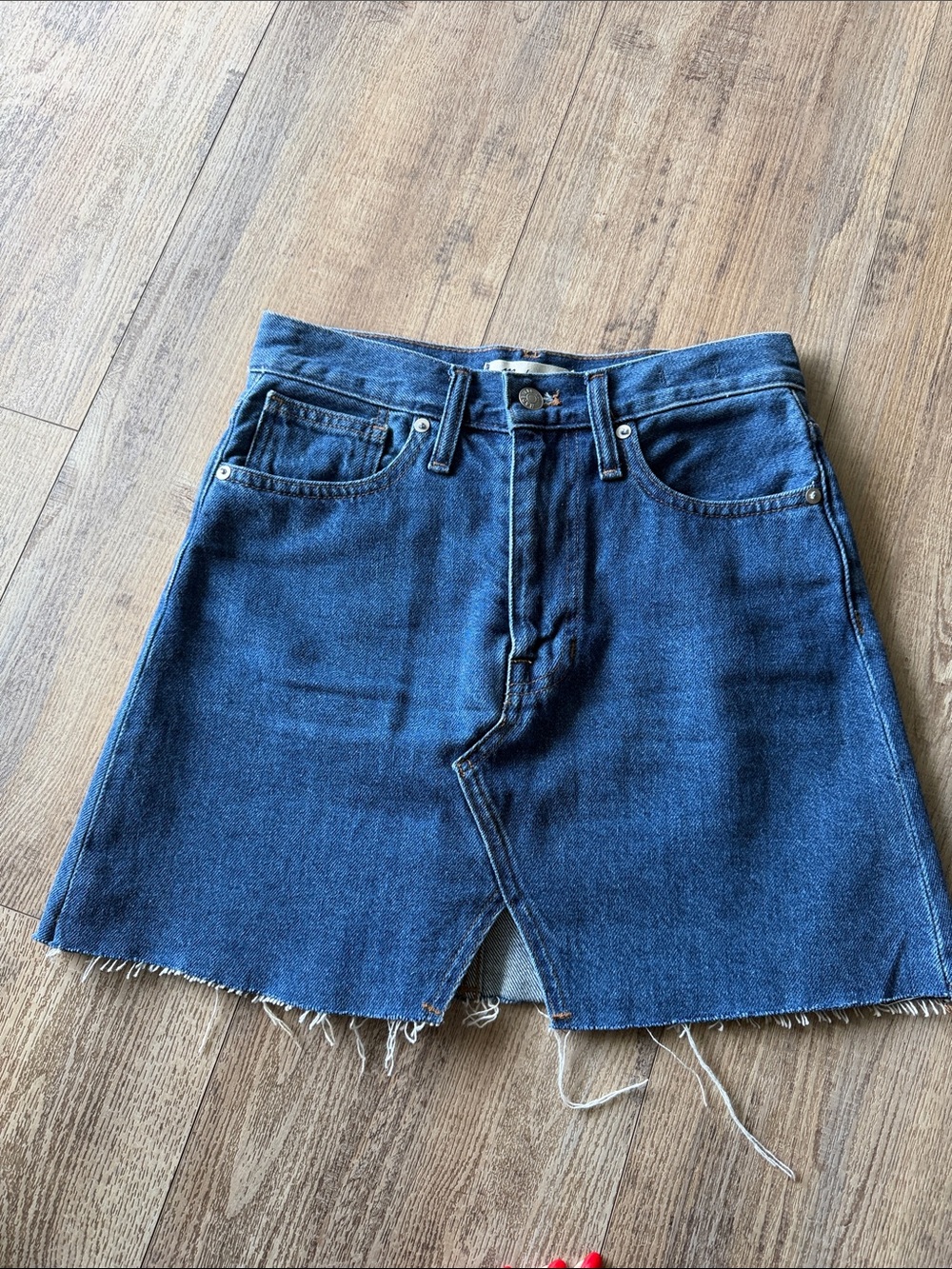 Madewell Dark Blue Women’s Denim Skirt with Frayed Hem